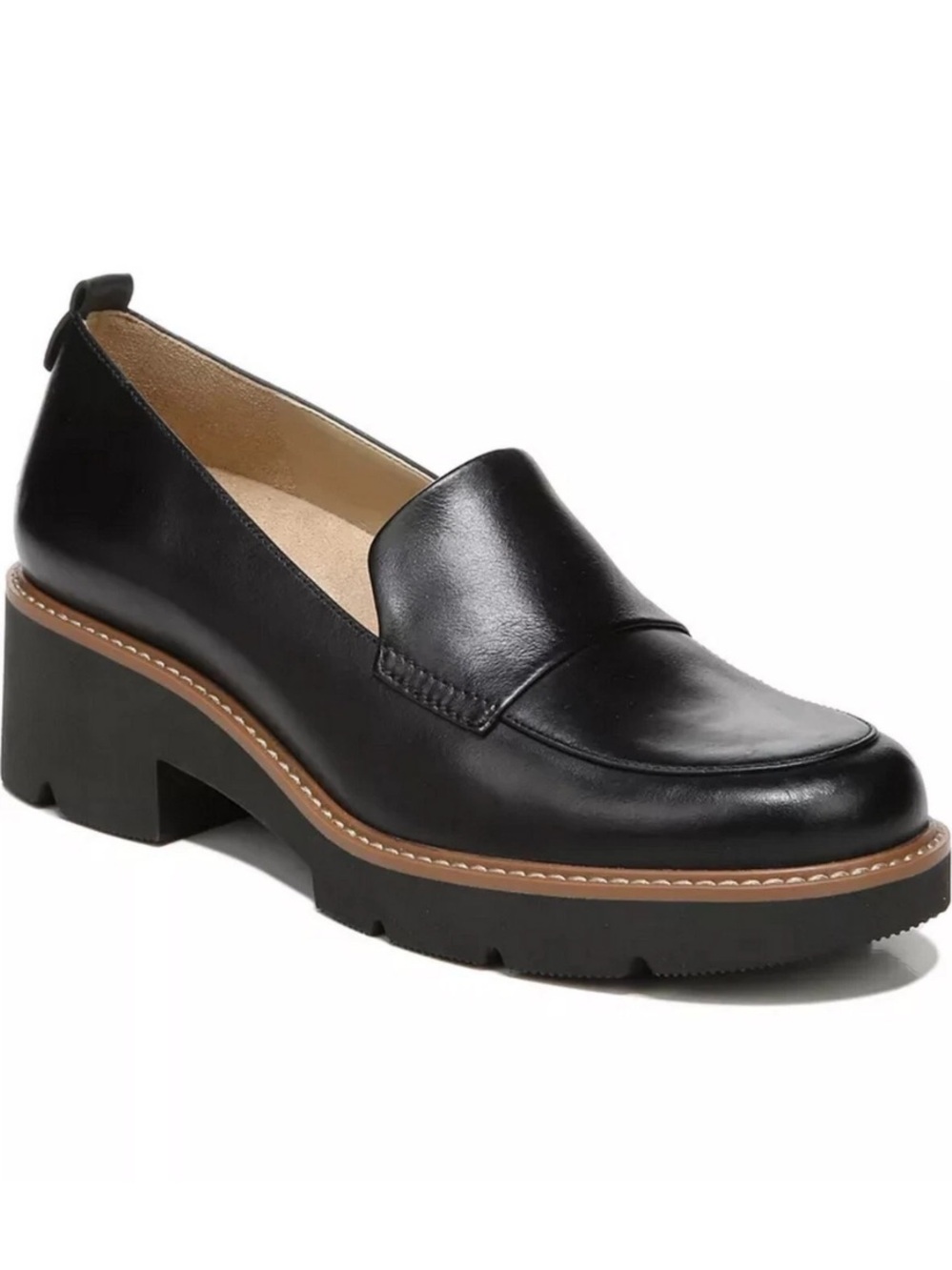 Naturalizer Darry Lug Black Leather Chunky Sole Loafers Size 8 NEW - Picture 2 of 14
